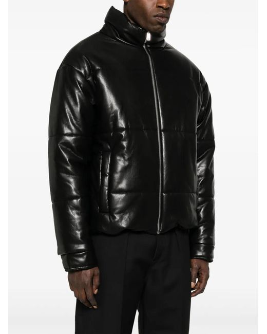 Nanushka Black Marron Faux-Leather Puffer Jacket for men
