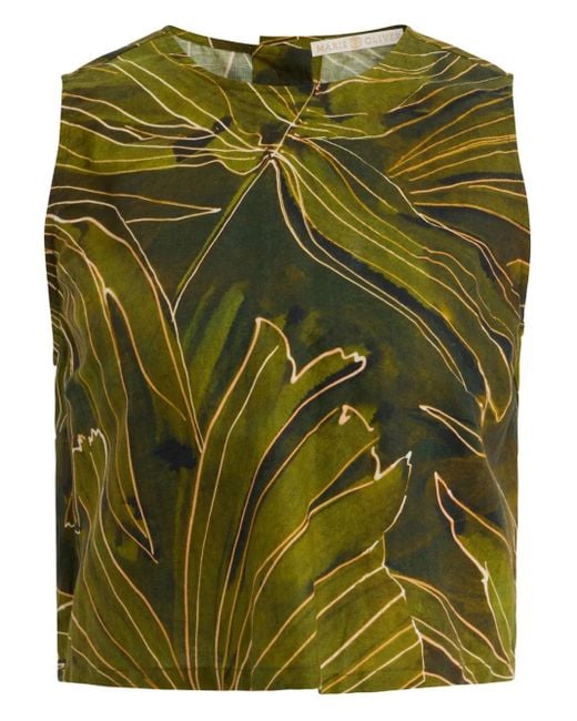 Marie Oliver Green Fallon Leaf-Print Top