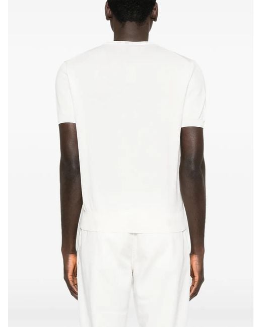 Canali White Short-Sleeve Knitted T-Shirt for men