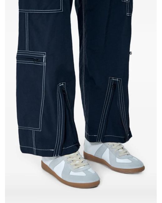 Nomarythm Textile Blue Contrast-Stitch Cargo Pants for men