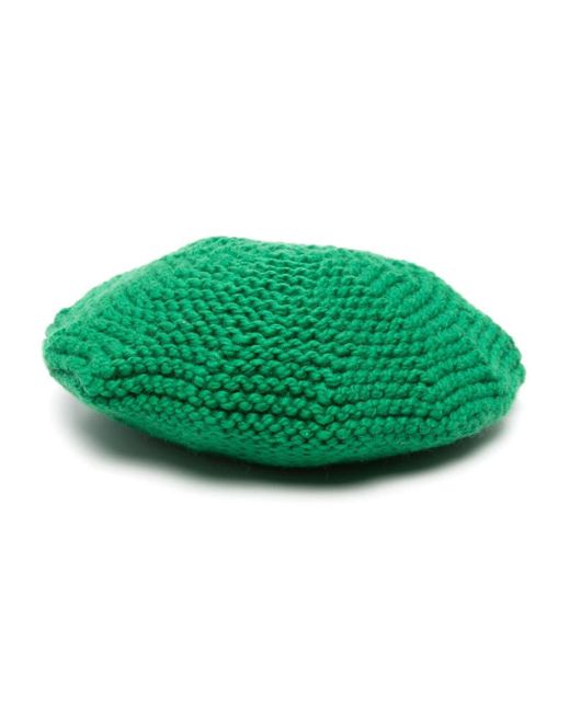 Maison Margiela Green Chunky-knit Beret Hat for men