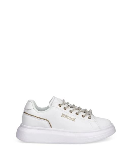 Just Cavalli White Logo-Print Sneakers