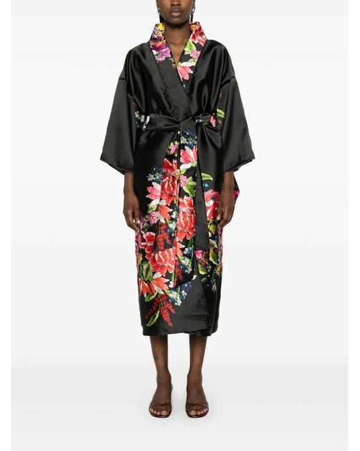 Dolci Follie Black Floral Silk Kimono
