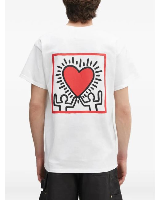 Wacko Maria White X Keith Haring Graphic-Print Chest-Pocket T-Shirt for men
