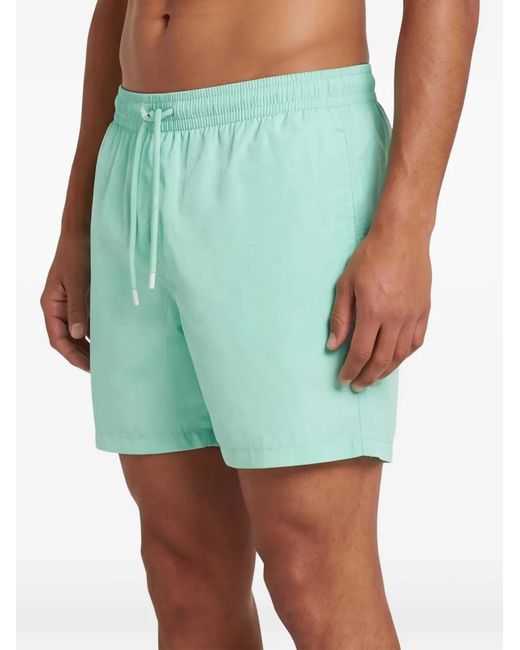 Fedeli Green Logo-Patch Swim Shorts for men
