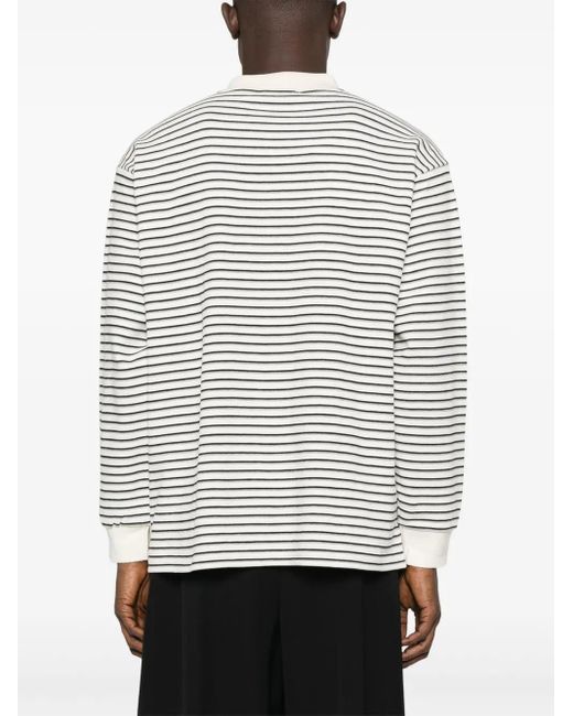 DUNST White Striped Long-Sleeve Polo Shirt