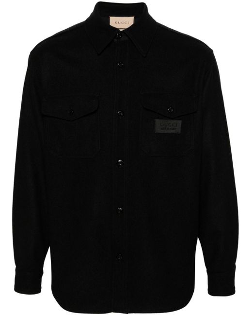Gucci Black Logo-Patch Wool Overshirt for men