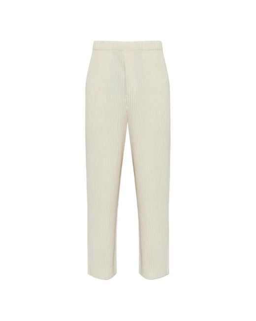 Homme Plissé Issey Miyake White Pleated Slim Trousers for men