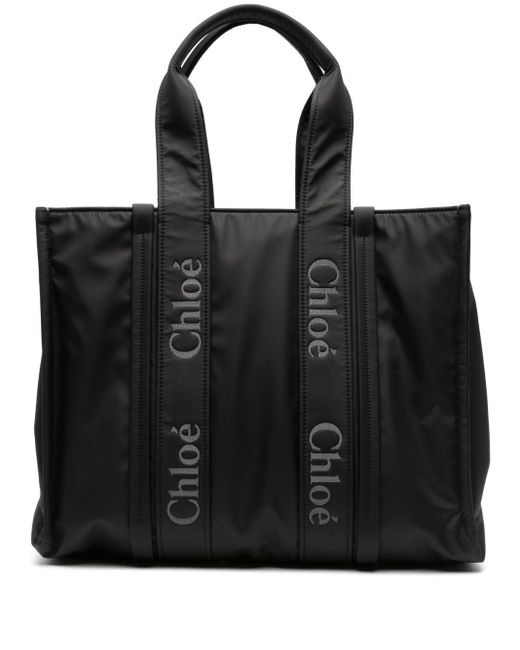Chloé Woody Large Shell Tote Bag in Black | Lyst Canada