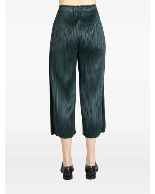 Pleats Please Issey Miyake Green Wide-Leg Trousers