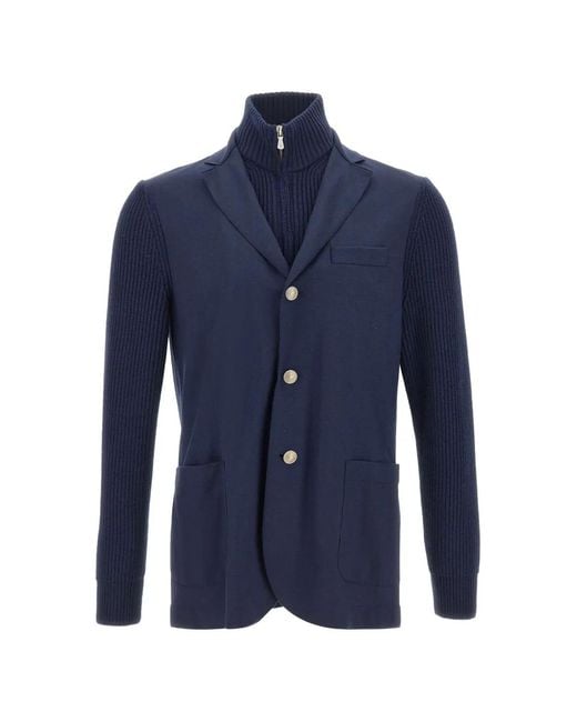 Eleventy Blue Single-Breasted Wool Jacket for men