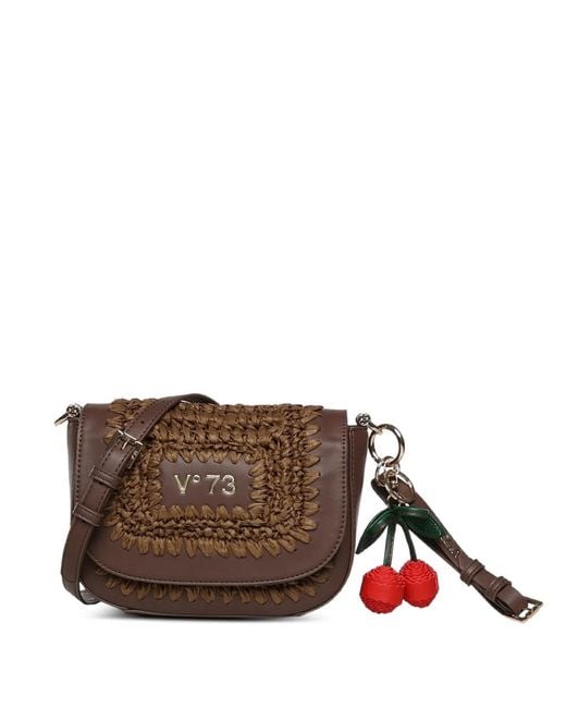 V73 Brown Cherry Woven Shoulder Bag