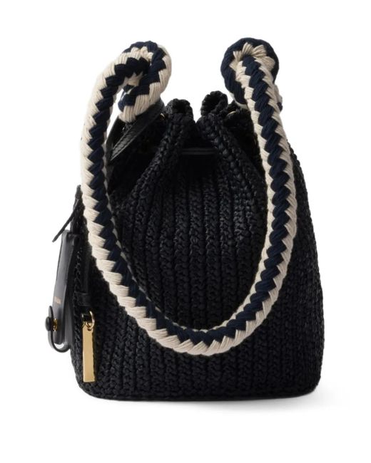 Prada Black Woven Drawstring Bucket Bag