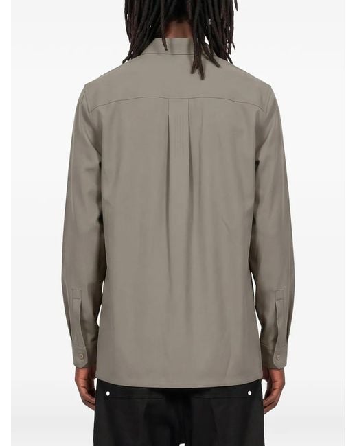 Rick Owens Gray Asymmetric-Front Long-Sleeve Shirt for men