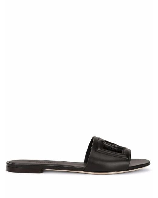 Dolce & Gabbana ブラック 'Dg' Logo カーフスキン サンダル Black