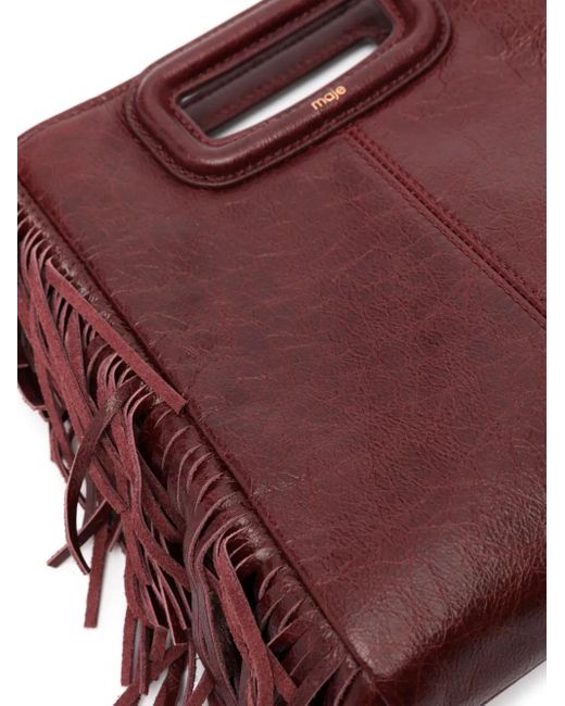 Maje Red M Fringed Leather Tote Bag