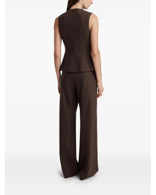 Anna Quan Brown Kendall Pinstripe-Pattern Peplum Top