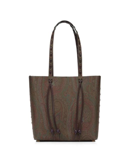 Etro Brown Sac Porté Épaule À Motif Cachemire Et Surpiqûres
