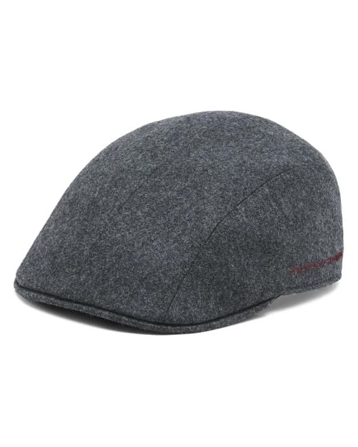 Brunello Cucinelli Gray Virgin Wool Embroidered Flat Cap for men