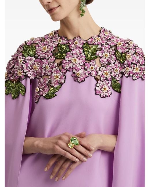 Vestido de fiesta con capa y lentejuelas Oscar de la Renta de color Purple
