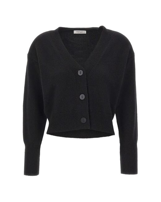 Kangra Black V-Neck Cropped Cardigan