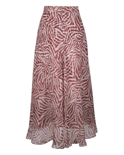 Brunello Cucinelli Multicolor Silk Printed Midi Skirt