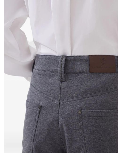 Brunello Cucinelli Gray Pocket-Detail Stretch-Cotton Trousers