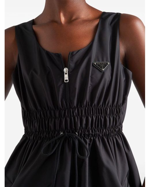Prada Black Logo-appliqué Re-nylon Midi Dress