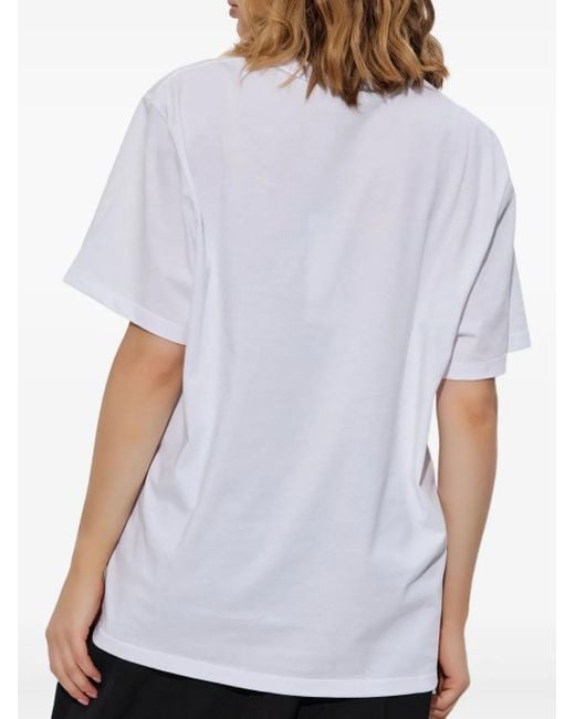 Stella McCartney White Crew Neck T-Shirt With Logo Print And Sequin Detail