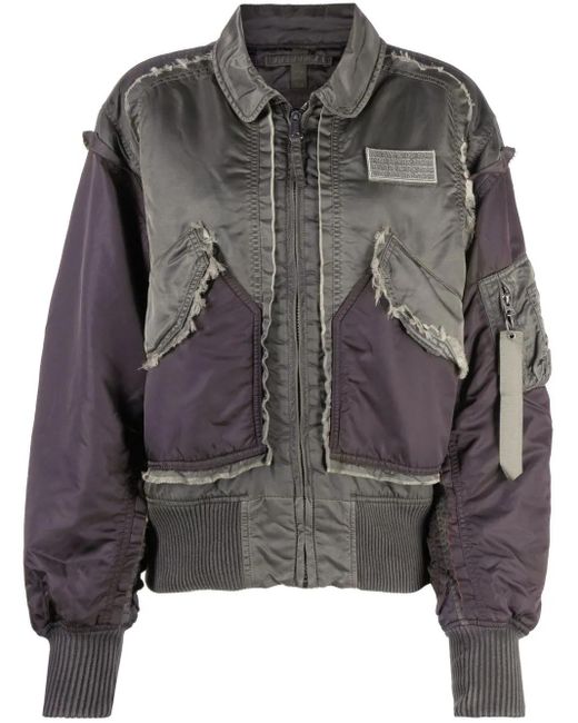 M I S B H V Gray Deconstructed Bomber Jacket