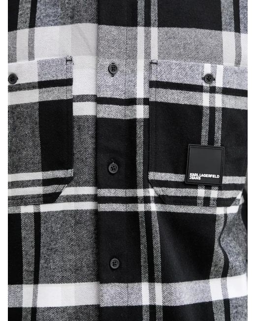Karl Lagerfeld Gray Check Patch-Detail Shirt for men