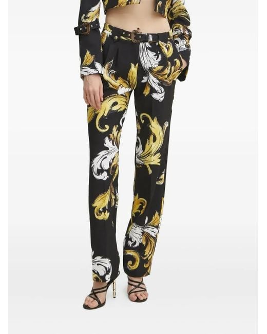 Versace Jeans Couture Women's Black Baroque-Print Belted Pants
