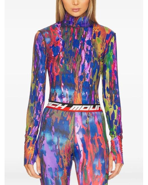 Aztech Mountain Blue Abstract-Print Mock-Neck Top
