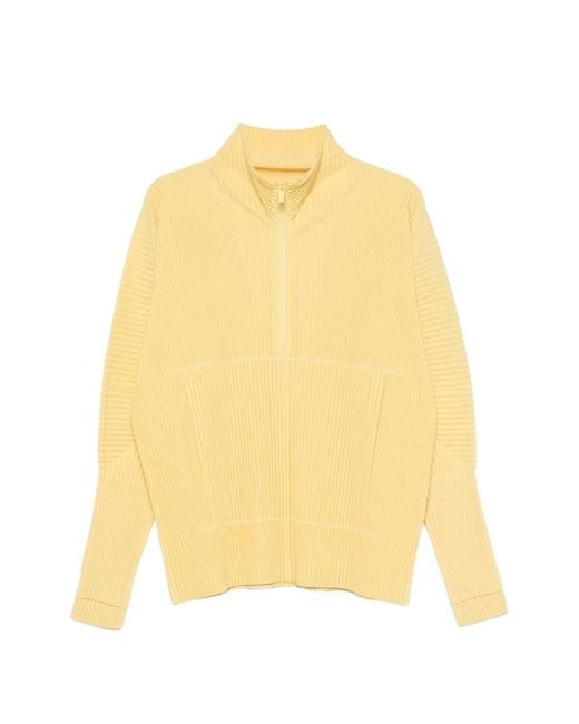 Homme Plissé Issey Miyake Yellow Pleated Half-Zip T-Shirt for men