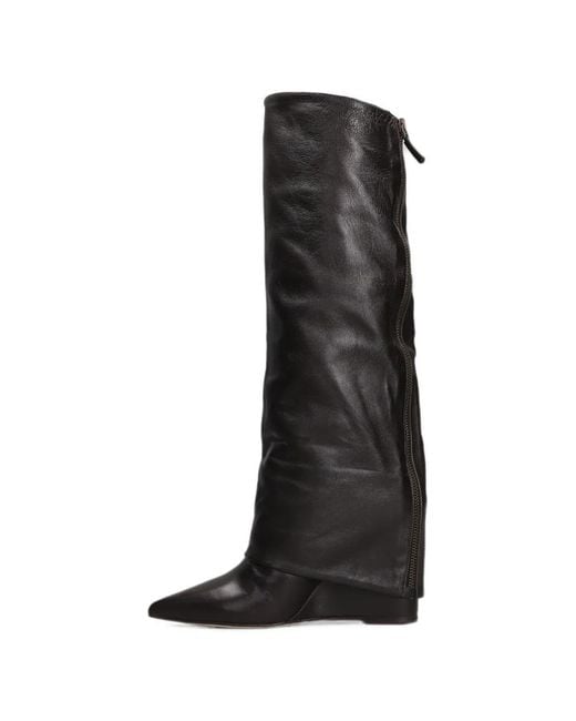The Seller Black Pointed-Toe Wedge Boots