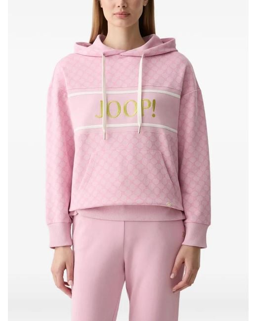Joop! Pink Cornflower-Pattern Logo-Embroidered Hoodie