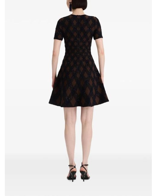 Oscar de la Renta Black Robe Courte Évasée À Sequins Argyle