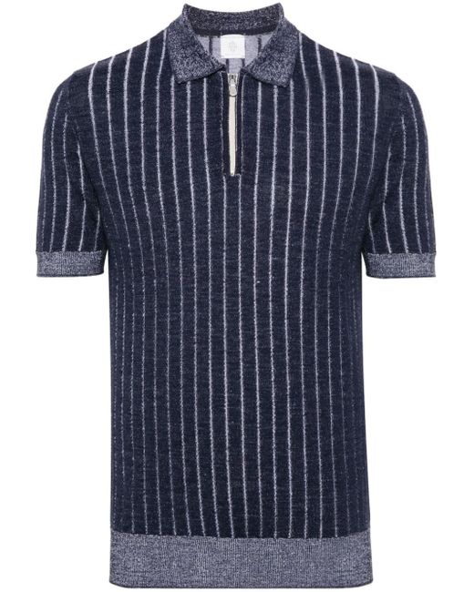 Eleventy Blue Short-sleeve Knitted Polo Shirt for men