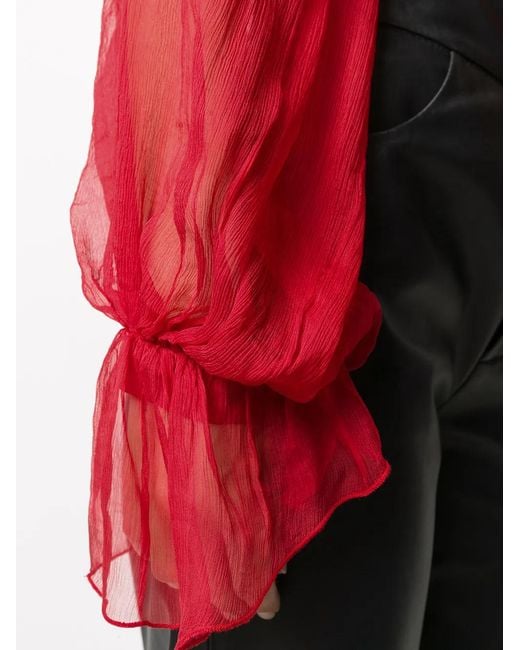 Atu Body Couture Red Balloon-Sleeve Chiffon Blouse