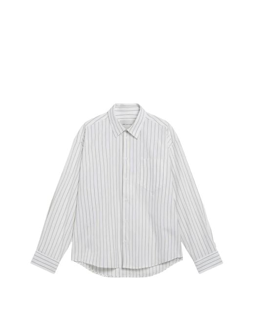 AMI White Striped Button-Down Boxy-Fit Shirt for men