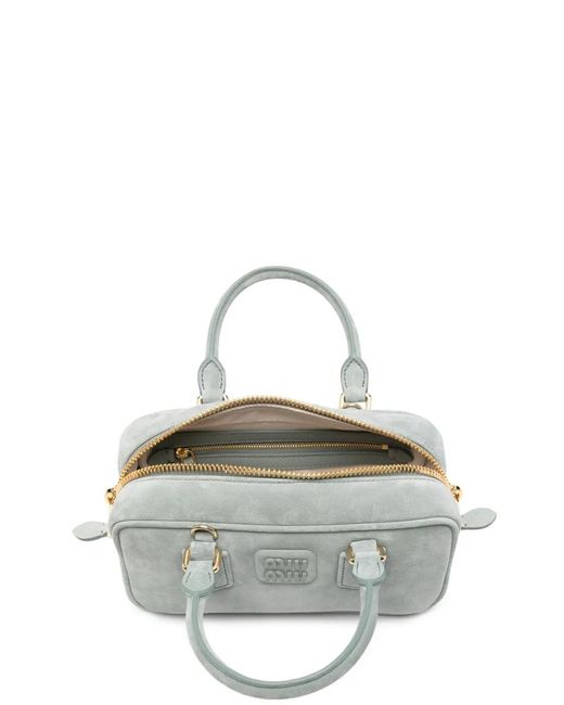 Miu Miu Gray Arcadie Top-Handle Suede Satchel