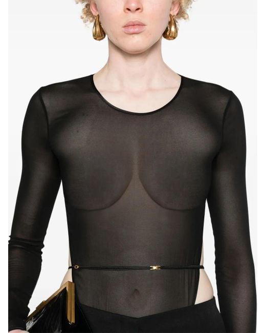 Saint Laurent Black Open-Back Crepe Bodysuit