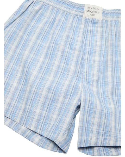Acne Blue Checked-Pattern Shorts for men