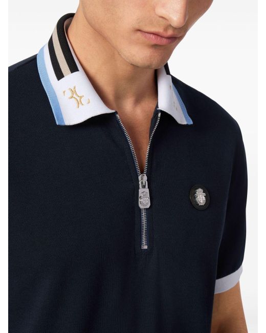 Billionaire Blue Crest-plaque Cotton Polo Shirt for men