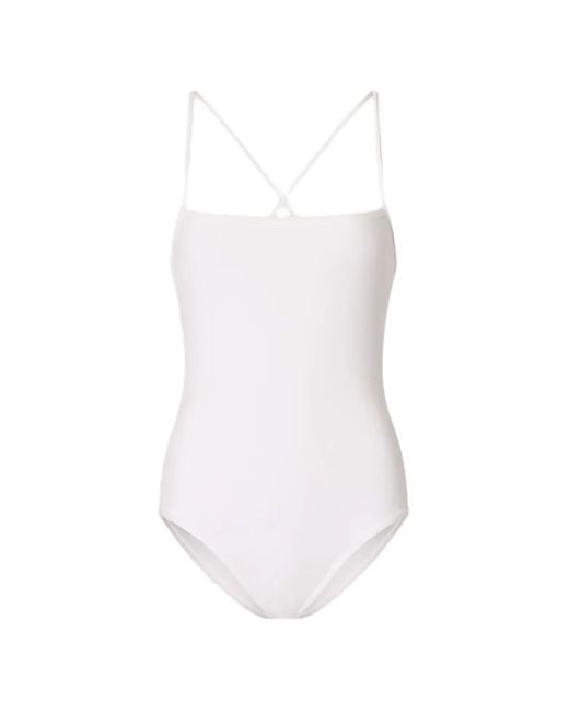 Loulou de Saison White Criss-Crossing Straps Swimsuit
