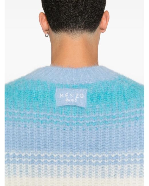 KENZO Blue Striped Crew-Neck Jumper for men