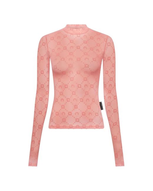 MARINE SERRE Pink Highneck Long-Sleeve Top