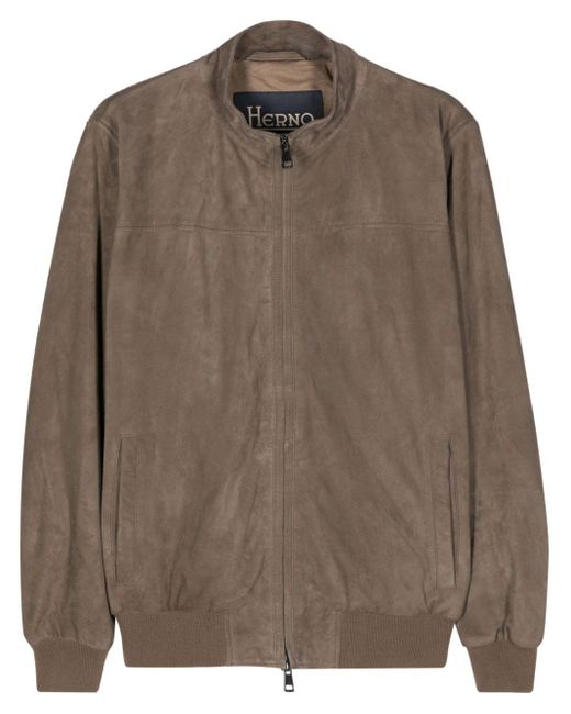 Herno Brown Panelled Leather Jacket for men