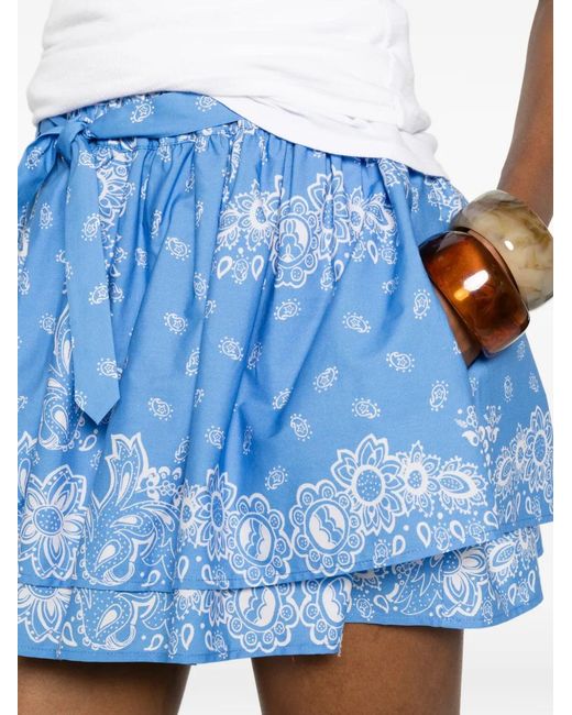 Maje Blue Bandana-Print Ruffled Skirt
