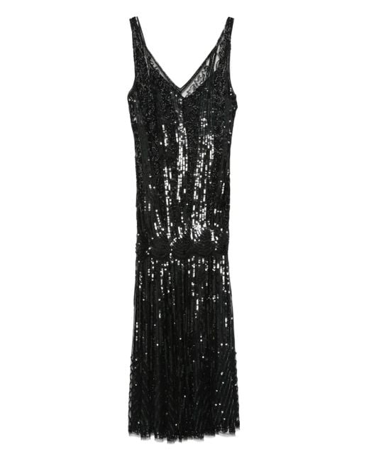 Alberta Ferretti Black Sequin-embellished V-neck gown